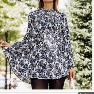 Free People Flowers in Her Hair babydoll tunic dress shirred top size small